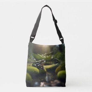 Emerald Serenity: A Green Frog by the River, Crossbody Bag