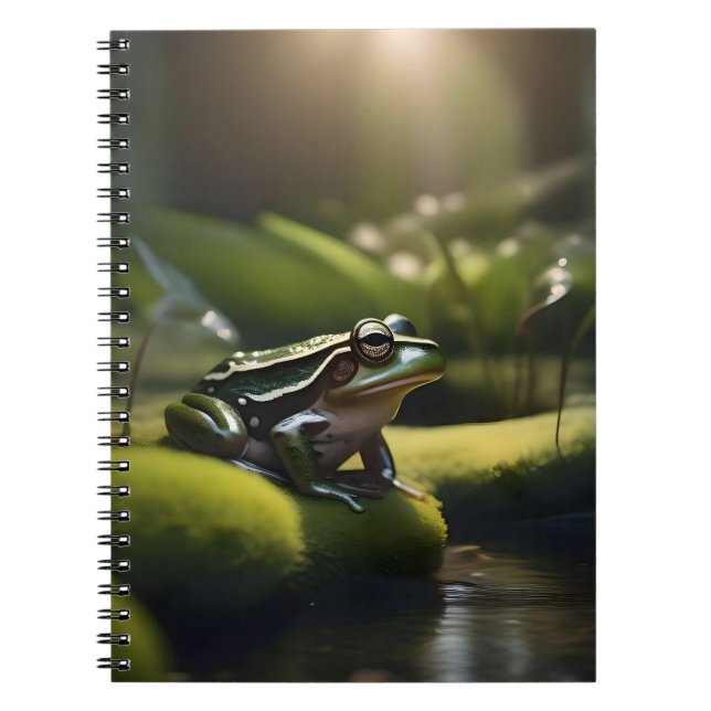 Emerald Serenity: A Green Frog by the River Notebook (Front)