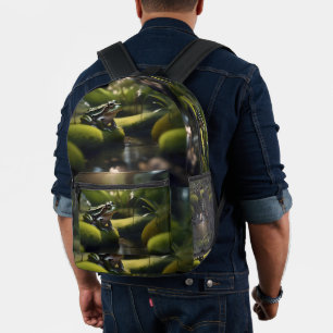 Emerald Serenity: A Green Frog by the River, Printed Backpack