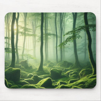 Emerald Serenity – Misty Forest Glow Mouse Pad