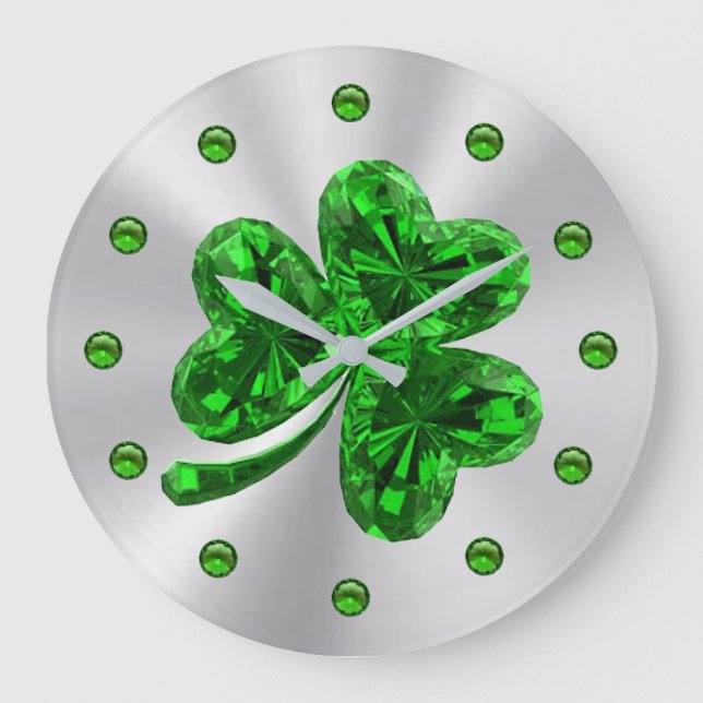 Emerald Shamrock Large Clock (Front)