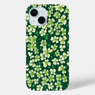 Emerald Shamrock Tapestry: Dark Green Delight iPhone 15 Case