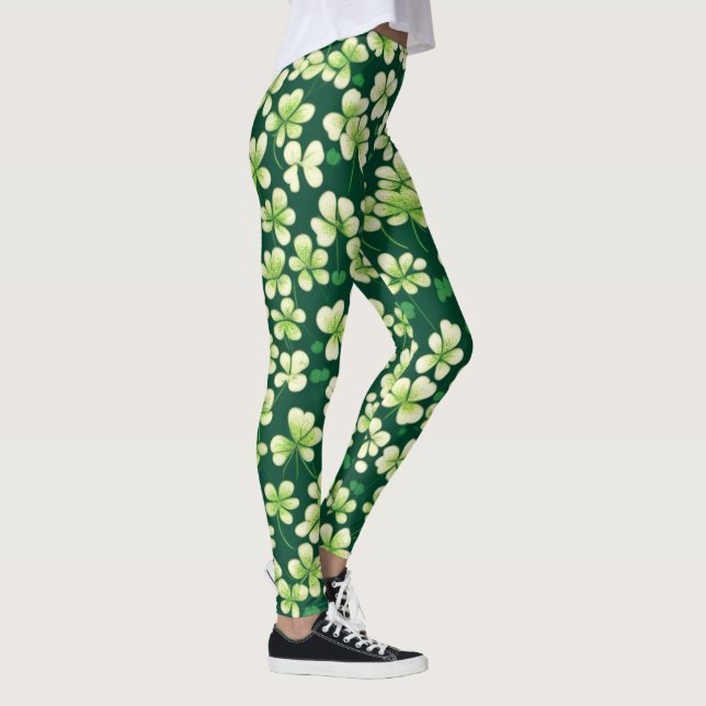 Emerald Shamrock Tapestry: Dark Green Delight Leggings (Right)