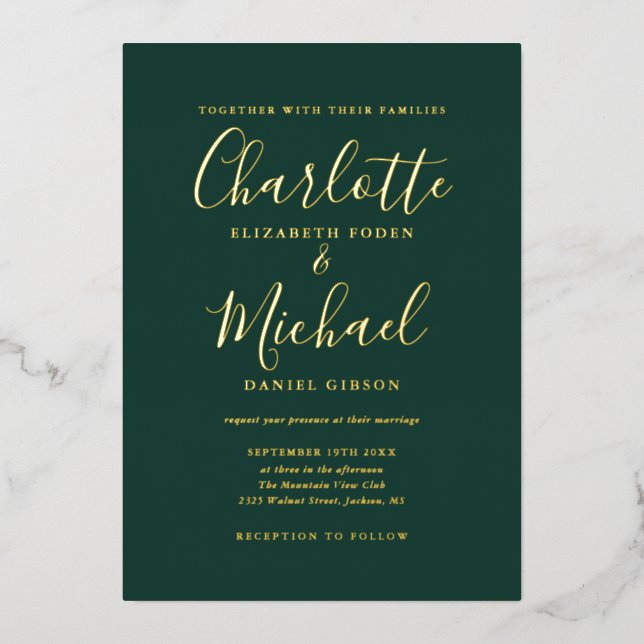Emerald Signature Script Calligraphy Wedding Gold (Front)