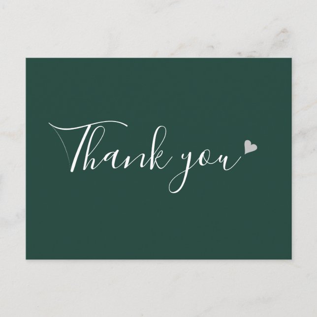 Emerald Silver Heart Script Business Thank You Postcard (Front)