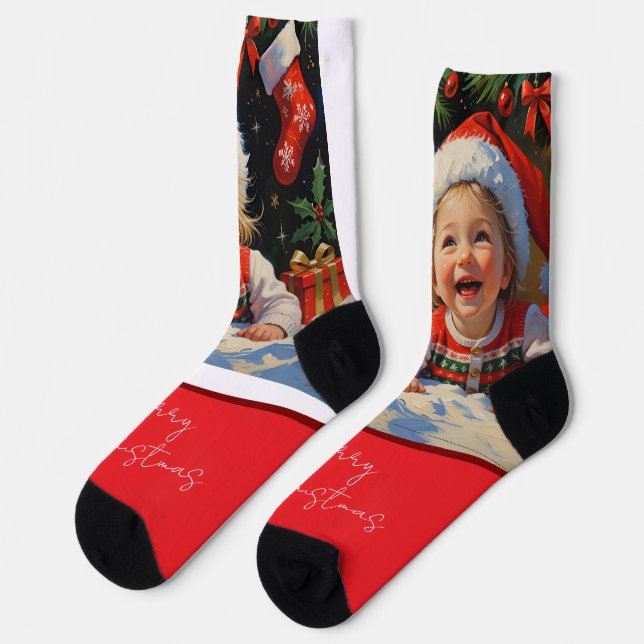 Emerald Smiple Cute Santa  Socks (Left)