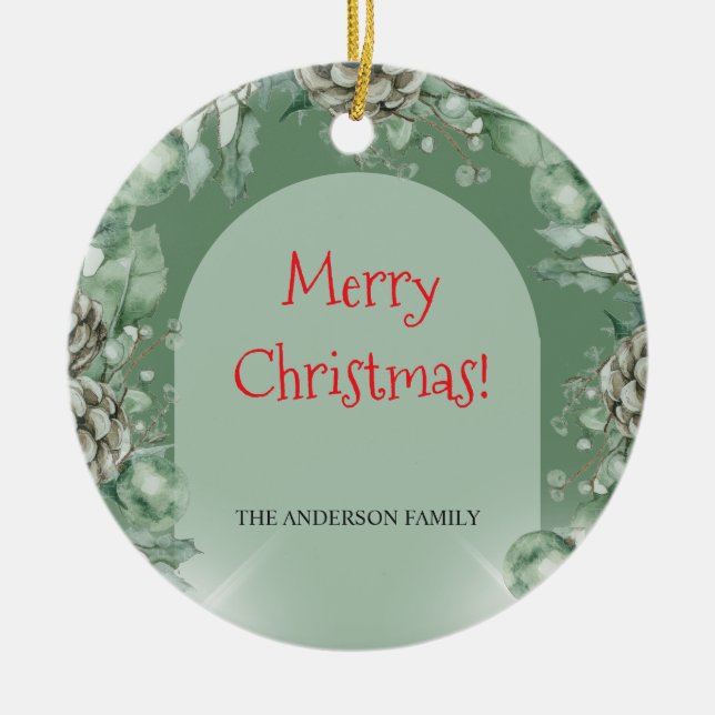 Emerald soft green country theme ceramic tree decoration (Front)