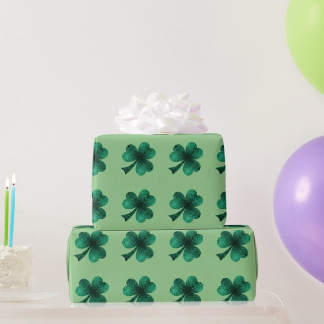 Emerald Sparkles Shamrock Clover sage green  Wrapping Paper (Party Gifts)