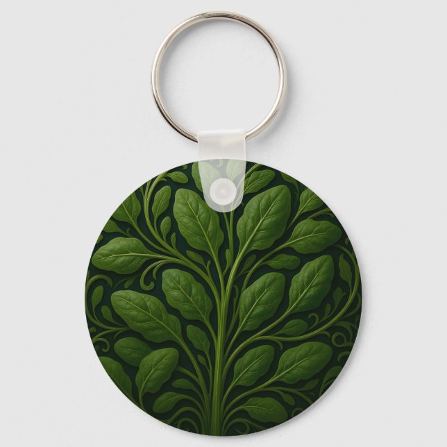 Emerald Spinach Leaf Pattern Key Ring (Front)
