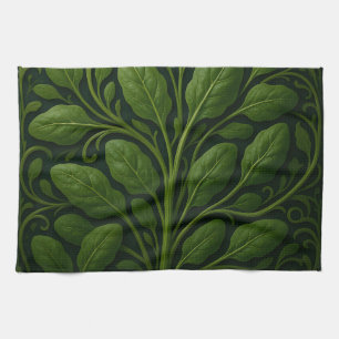Emerald Spinach Leaf Pattern Tea Towel