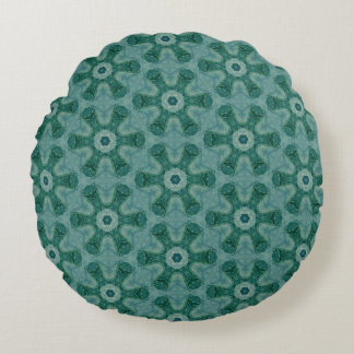 Emerald Starburst Kaleidoscope Round Cushion