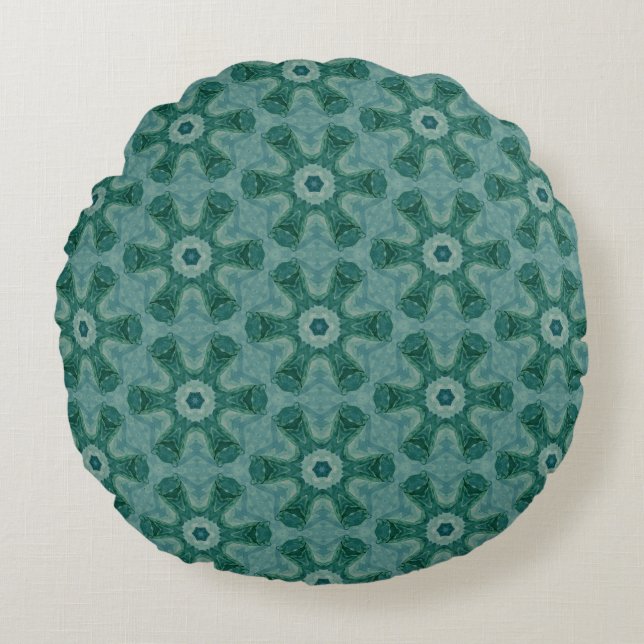 Emerald Starburst Kaleidoscope Round Cushion (Front)