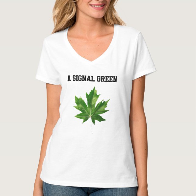 Emerald Stillness green leaf, maple leaf, T-Shirt (Front)
