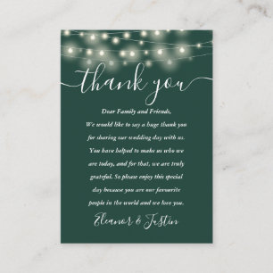 Emerald String Lights Wedding Thank You Place  Card