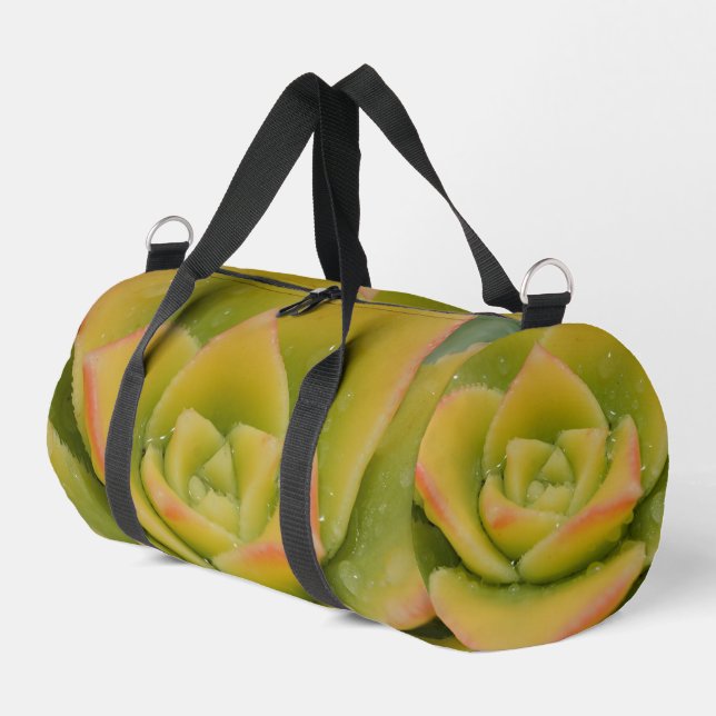 Emerald Succulent Travel Duffle Bag Nature Print (Left Corner)