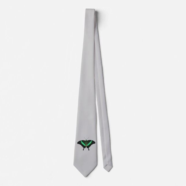 Emerald Swallowtail Butterfly Tie (Light Grey) (Front)