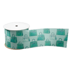 Emerald Teal Croc Handbag Fashion Pattern Satin Ribbon