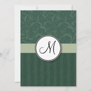 Emerald Teal Floral Wisps & Stripes with Monogram Invitation