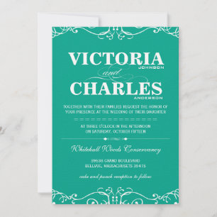 Emerald Teal Green Vintage Typography or Any Colou Invitation