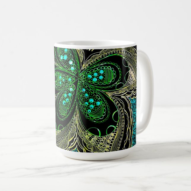 Emerald Teal Mandala Flower Decorative Art Mug (Front Right)