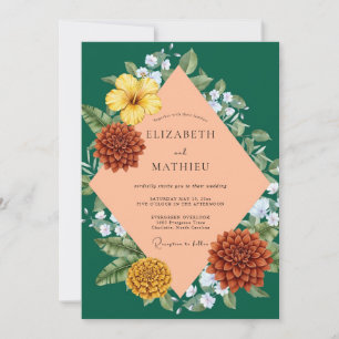 Emerald Terracotta Dahlia Wedding Invitation