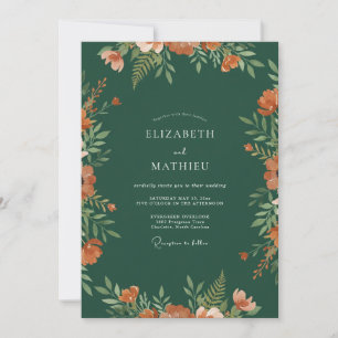 Emerald Terracotta Wildflower Wedding Invitation