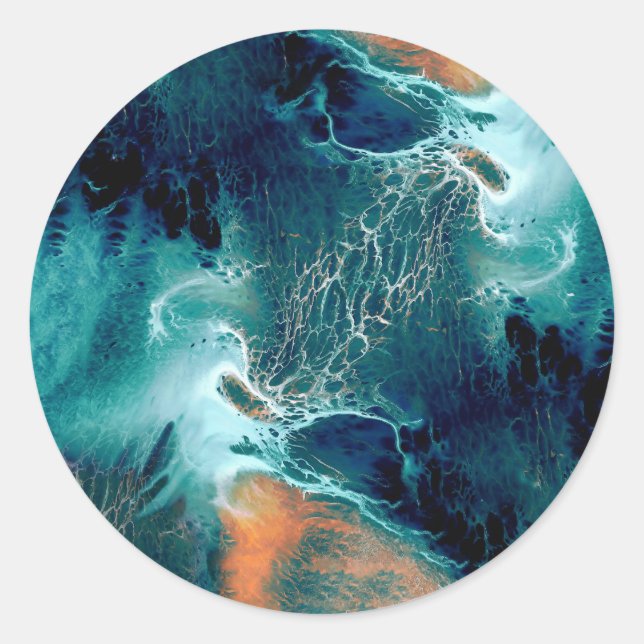 Emerald Tides in Motion Classic Round Sticker (Front)