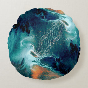 Emerald Tides in Motion Round Cushion