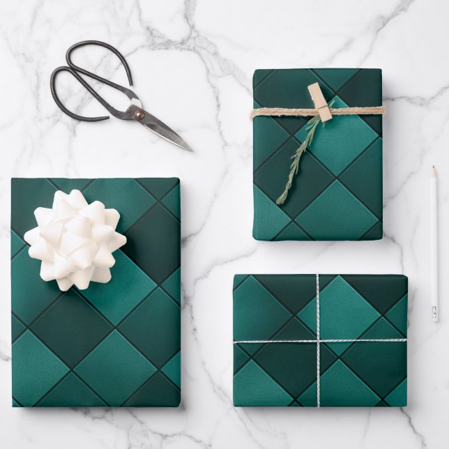 Emerald Tile Pattern – Modern Luxury Wrapping Paper Sheet (Front)