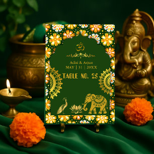 emerald traditional hindu motifs wedding seating  table number