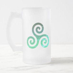 Emerald Triskele Ancient Celtic Symbol Frosted Glass Beer Mug