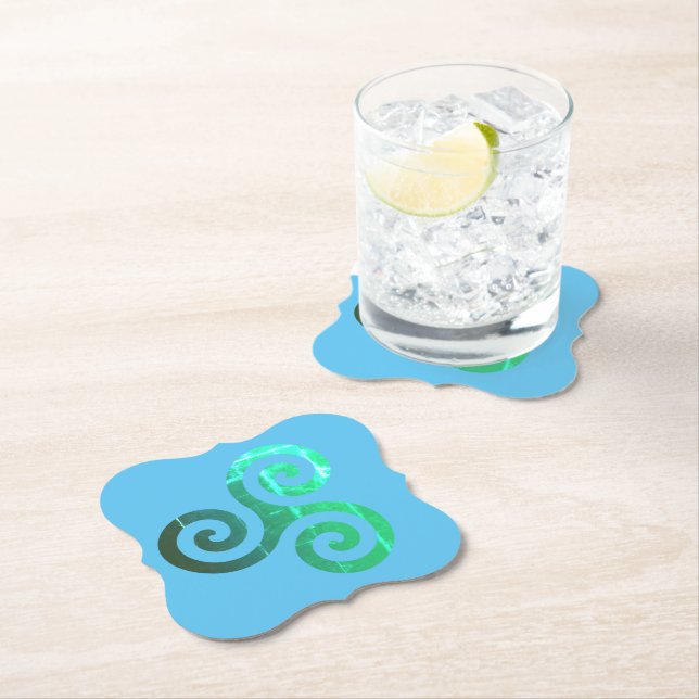 Emerald Triskele Ancient Celtic Symbol Paper Coaster (Insitu)