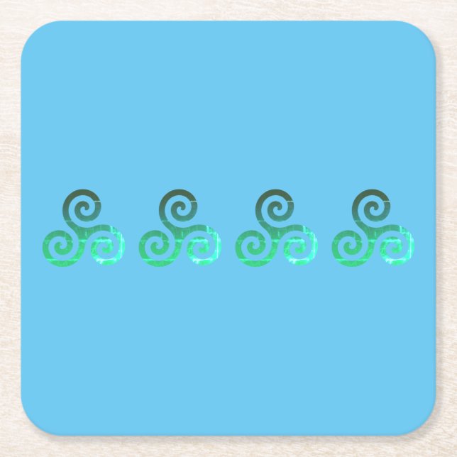 Emerald Triskele Ancient Celtic Symbol Square Paper Coaster (Front)