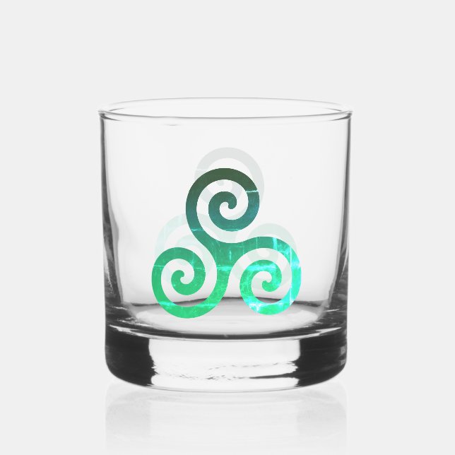 Emerald Triskele Ancient Celtic Symbol Whiskey Glass (Front)