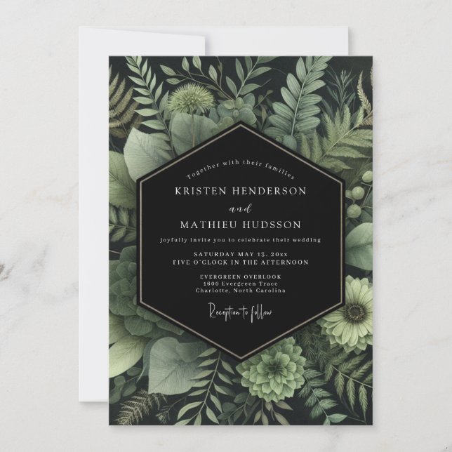 Emerald Twilight Foliage Wedding Invitation (Front)