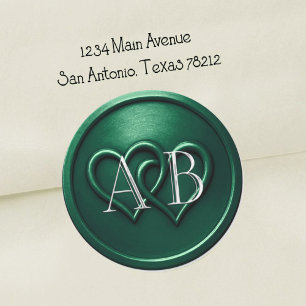 Emerald Two Hearts Silver Monogram Wedding Classic Round Sticker