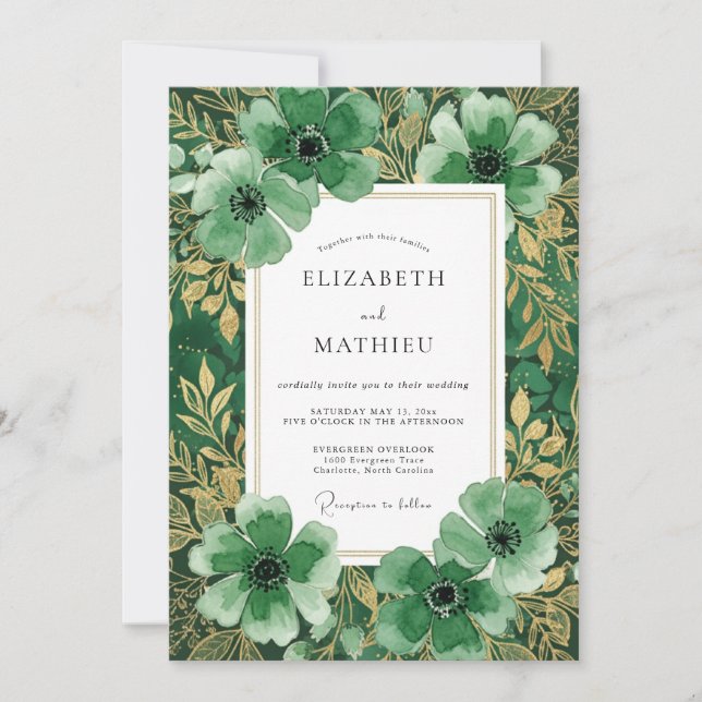 Emerald Verdant Floral Nature Wedding Invitation (Front)