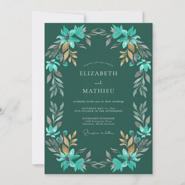 Emerald Verdant Garland Wedding Invitation (Front)