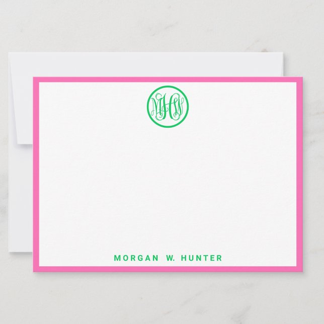 Emerald Vine Script Monogram Font DIY BG Hot Pink Thank You Card (Creator Uploaded)
