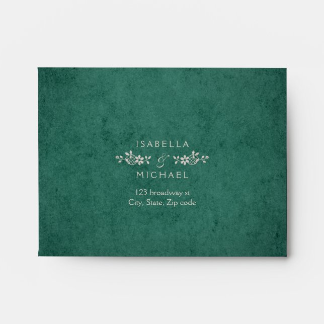 Emerald vintage lace rustic wedding RSVP Envelope (Front)