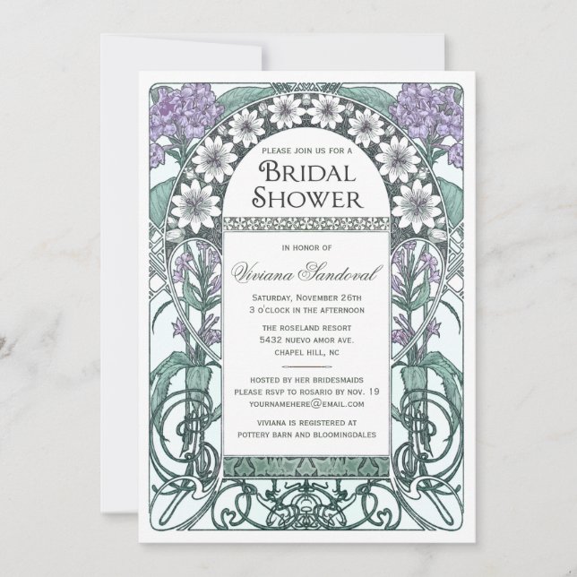 Emerald Violet Garden Bridal Shower Invitations (Front)