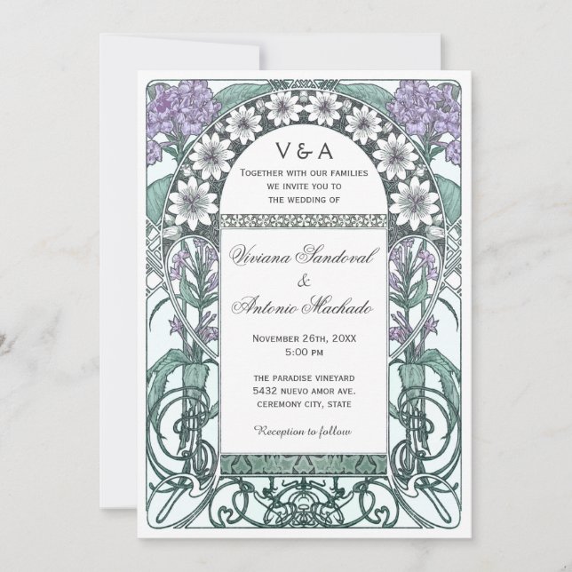 Emerald Violet Garden Wedding Invitations (Front)