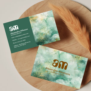 Emerald Watercolor Gold Business Card
