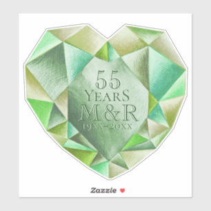 Emerald Watercolor Heart 55th Wedding Anniversary