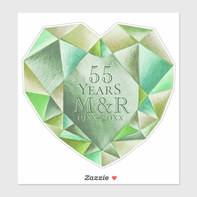  Emerald Watercolor Heart 55th Wedding Anniversary (Sheet)