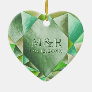 Emerald Watercolor Heart 55th Wedding Anniversary Ceramic Tree Decoration