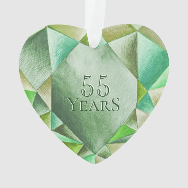  Emerald Watercolor Heart 55th Wedding Anniversary Ornament (Back)