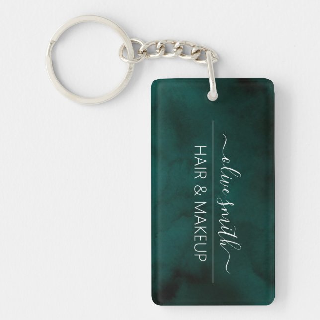 Emerald watercolor Monogram Name  Key Ring (Front)