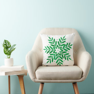 Emerald Watercolor Snowflake Cushion