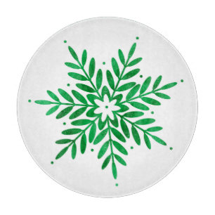 Emerald Watercolor Snowflake Cutting Board